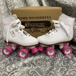 White and Pink Kids Roller Skates